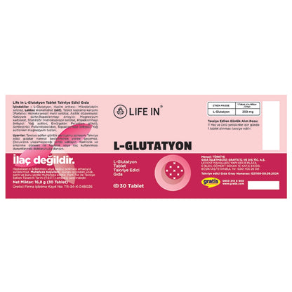 Life In L-Glutathione Food Supplement 30 Tablets