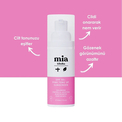 Mia Klinika 50+ SPF Pink Tone Up Tone Equalizer Pink Face Sun Cream 50 ml