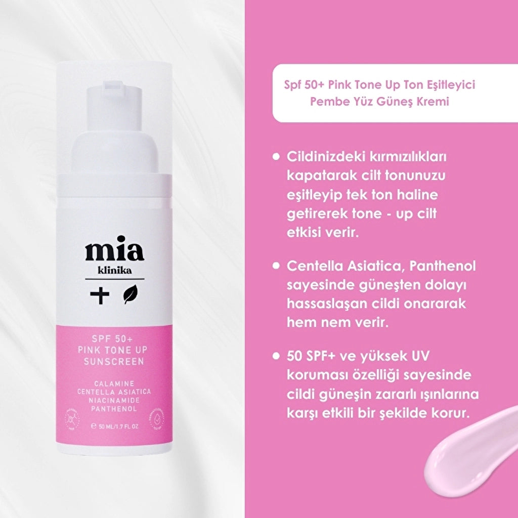 Mia Klinika 50+ SPF Pink Tone Up Tone Equalizer Pink Face Sun Cream 50 ml