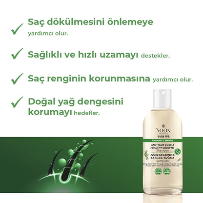 Yoon Anti-Hair Loss, Helps Fast Hair Growth, 7-Active Rosemary Salt-Free Shampoo 400 ml