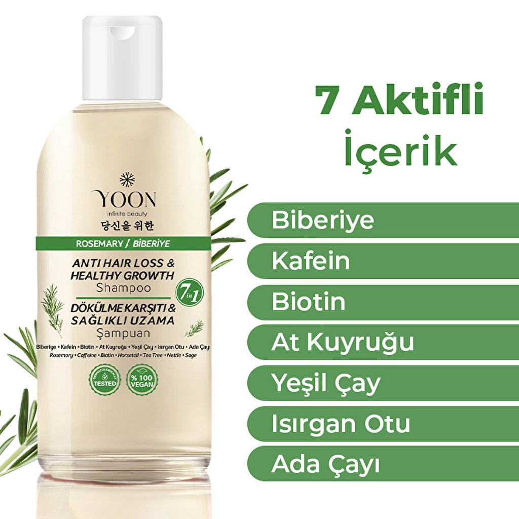Yoon Anti-Hair Loss, Helps Fast Hair Growth, 7-Active Rosemary Salt-Free Shampoo 400 ml
