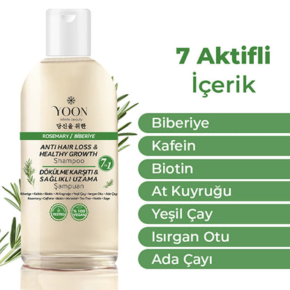 Yoon Anti-Hair Loss, Helps Fast Hair Growth, 7-Active Rosemary Salt-Free Shampoo 400 ml