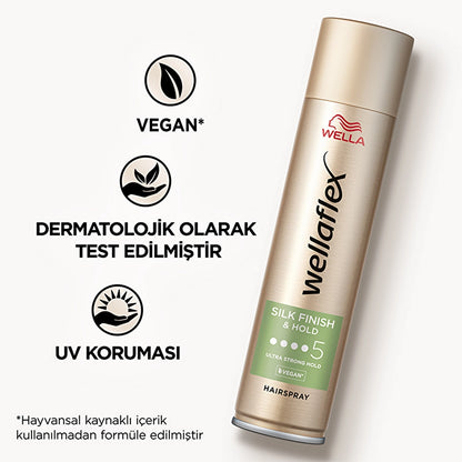 Wella Wellaflex Silk Finish &amp; Hold Hair Spray Providing Silky Finish and Hold Ultra Strong Hold 400 ml - 5/5 Hold