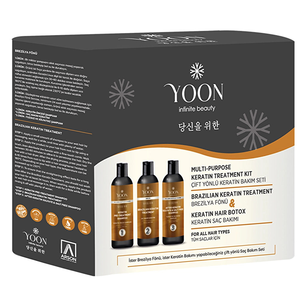 Yoon Brazilian Blow Dry Hair Straightening &amp; Keratin Botox Strengthening and Nourishing Home Keratin Care Set (3 x 100 ml)
