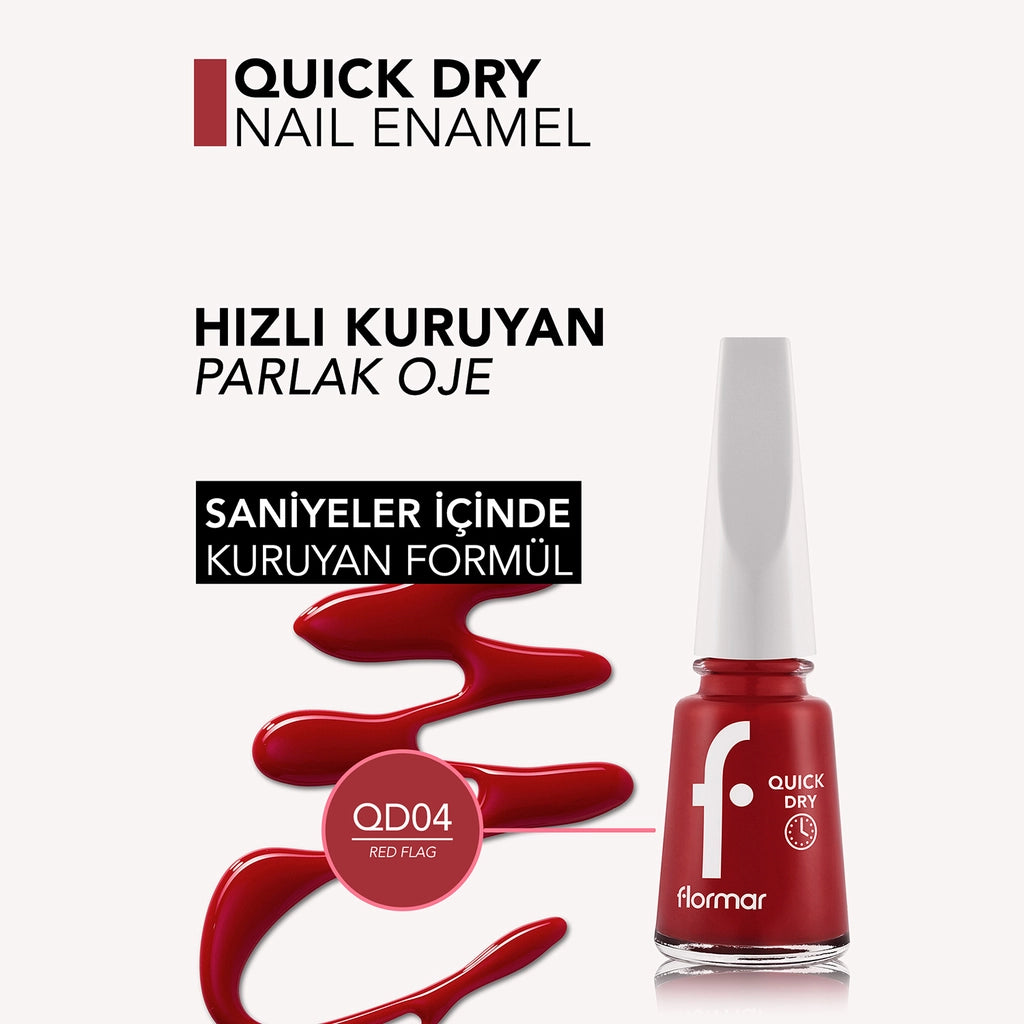 Flormar Quick Dry Fast Drying Intense Pigmented Nail Polish 004 Red Flag