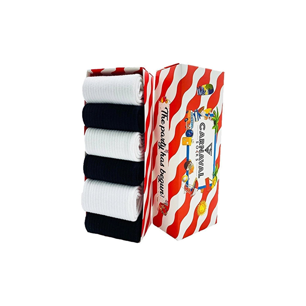 Carnaval Socks Box of 6 Black and White Socks
