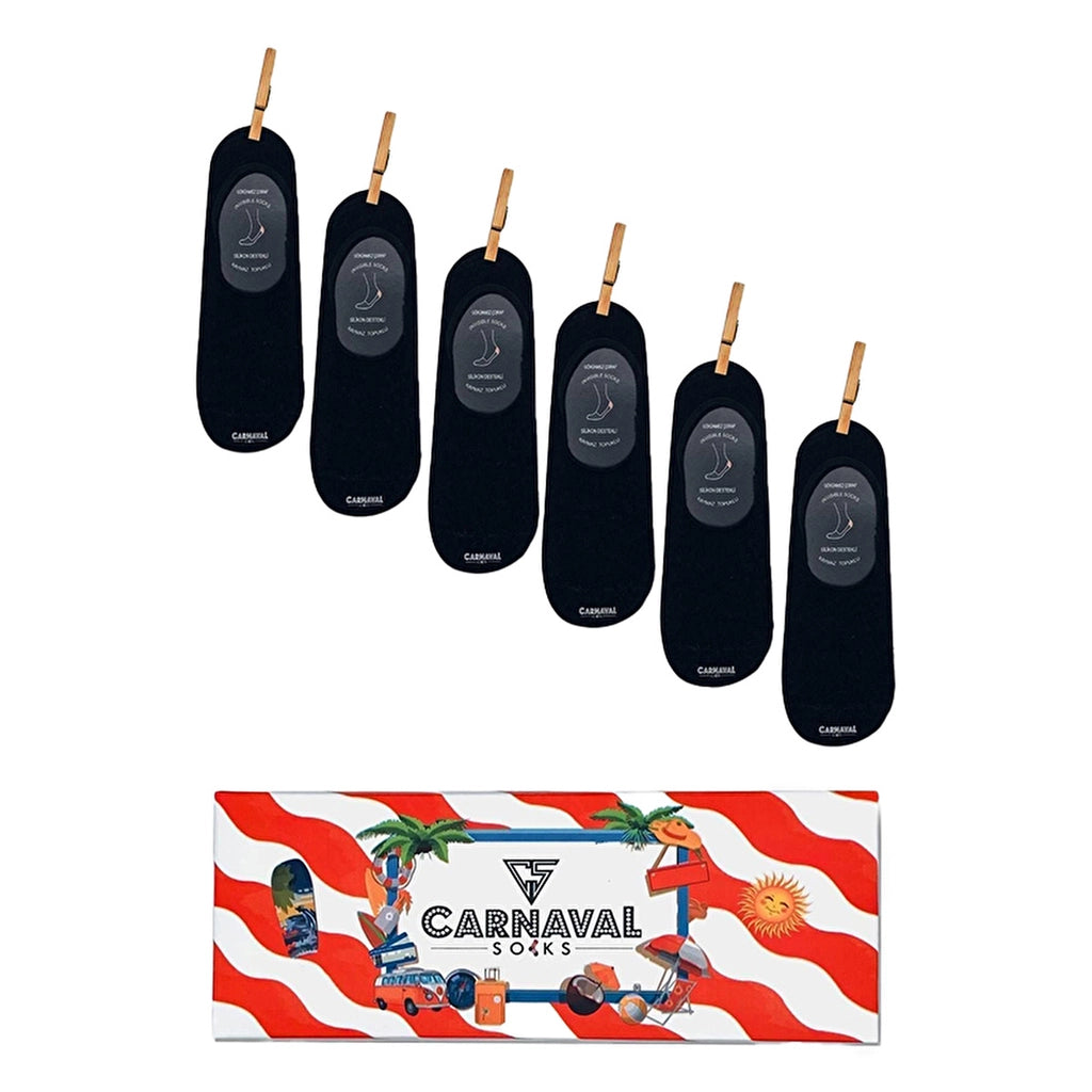 Carnaval Socks 6-Piece Black Non-Slip Silicone Ballerina Socks
