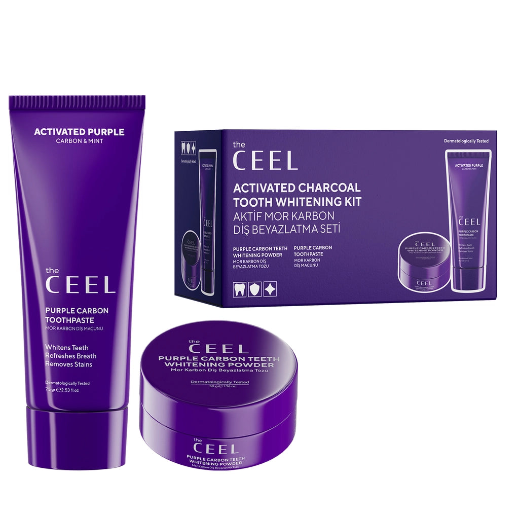 The Ceel Activated Purple Carbon Teeth Whitening Set (Toothpaste 75 gr + Tooth Powder 50 gr)