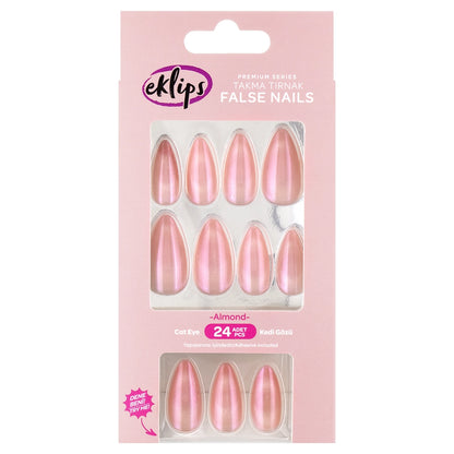 Eklips Fake Nails Pink Cat Eye Effect Almond 24-pack