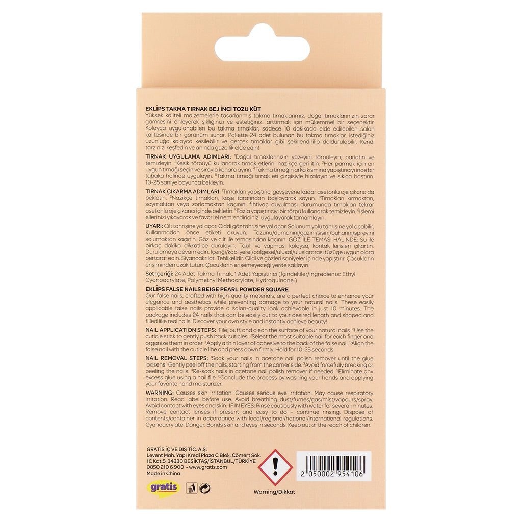 Eklips False Nails Beige Pearl Powder Blunt 24-Piece