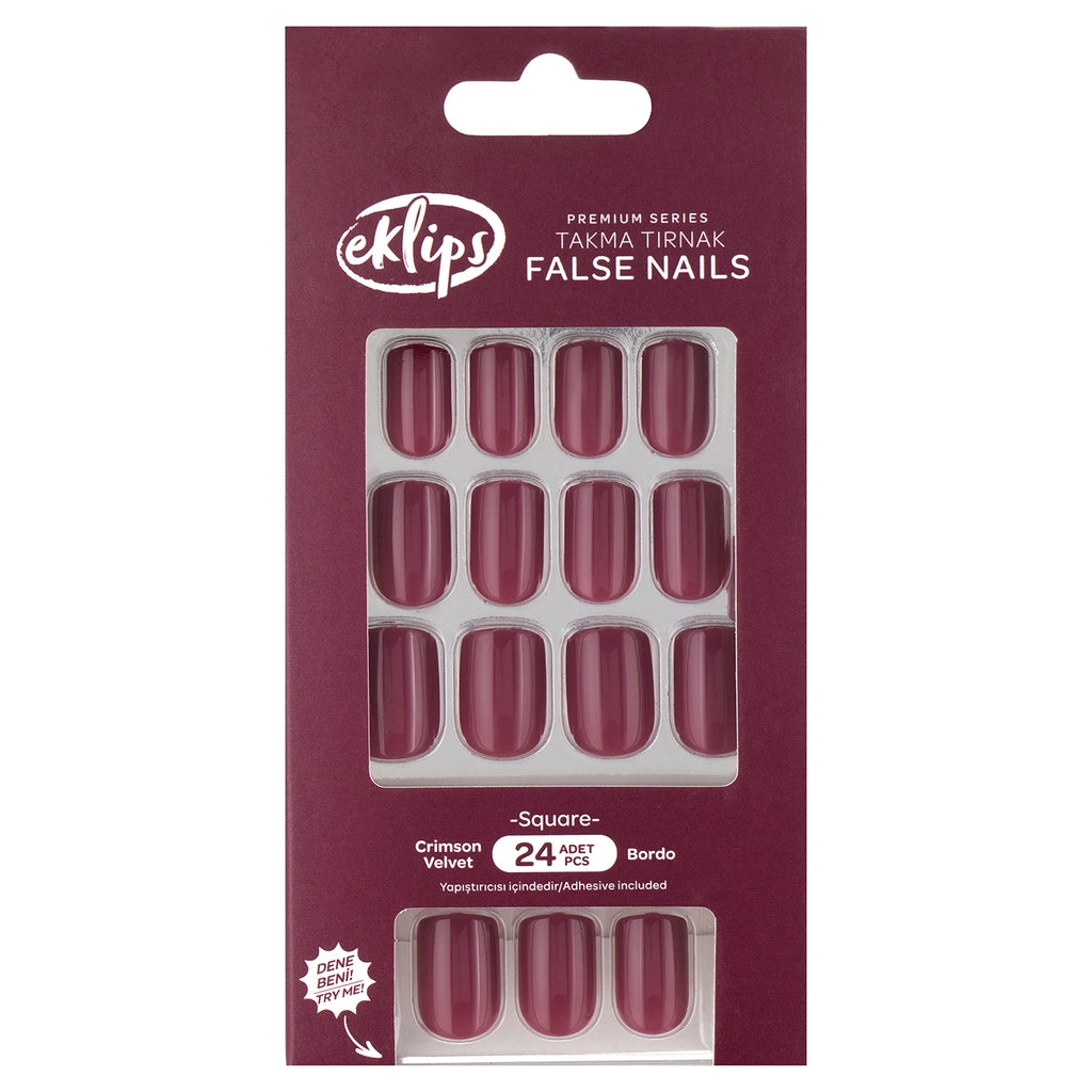 Eklips False Nails Claret Red Crimson Velvet Blunt 24-Piece