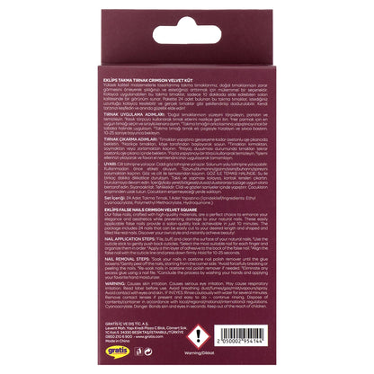 Eklips False Nails Claret Red Crimson Velvet Blunt 24-Piece