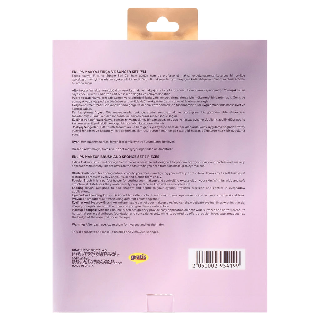 Eklips Makeup Brushes and Sponge Set of 7