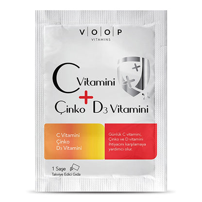 Voop Food Supplement Containing Vitamin C + D3 and Zinc 20 Sachets
