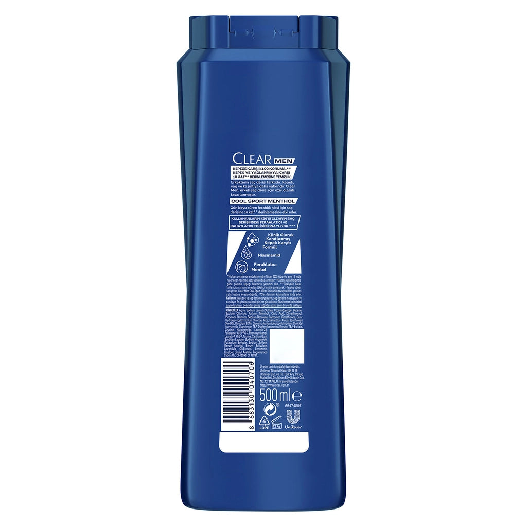 Clear Men Anti-Dandruff Shampoo Cool Sport Menthol 500 ml