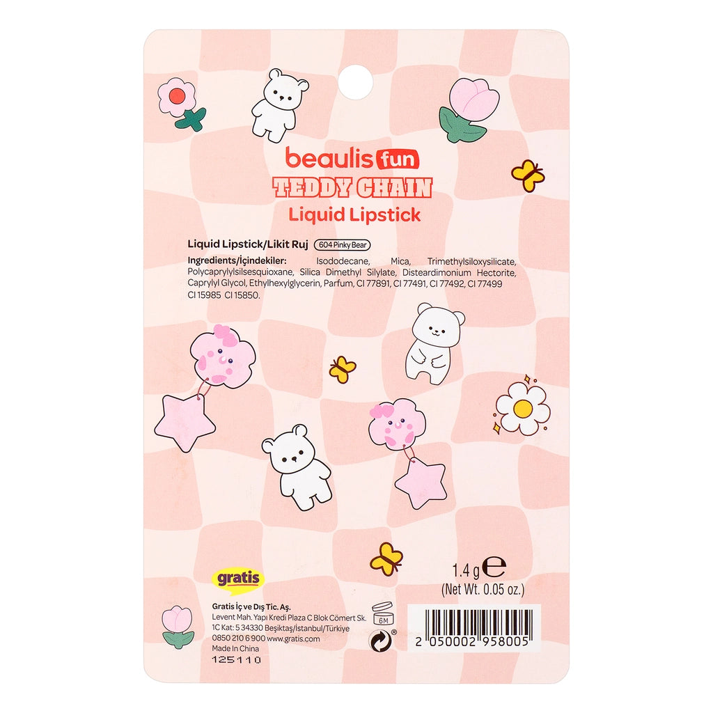 Beaulis Fun Teddy Chain Liquid Lipstick 604 Pinky Bear