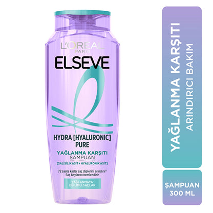 Loreal Paris Elseve Hydra Hyaluronic Pure Anti-Oil Purifying Shampoo Containing Salicylic Acid 300 ml