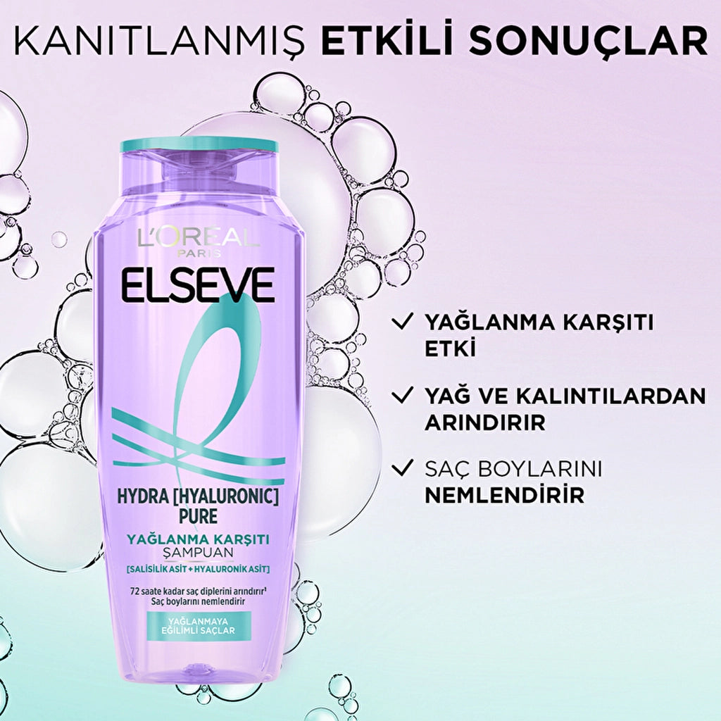 Loreal Paris Elseve Hydra Hyaluronic Pure Anti-Oil Purifying Shampoo Containing Salicylic Acid 300 ml