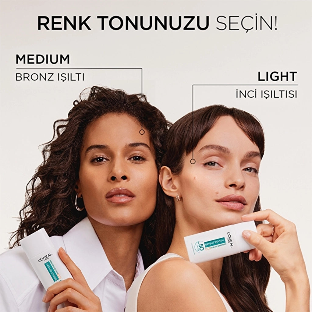 Loreal Paris Bright Reveal SPF 50+ Anti-Dark Spot Tinted Fluid Daily Face Sun Cream 50 ml - Light