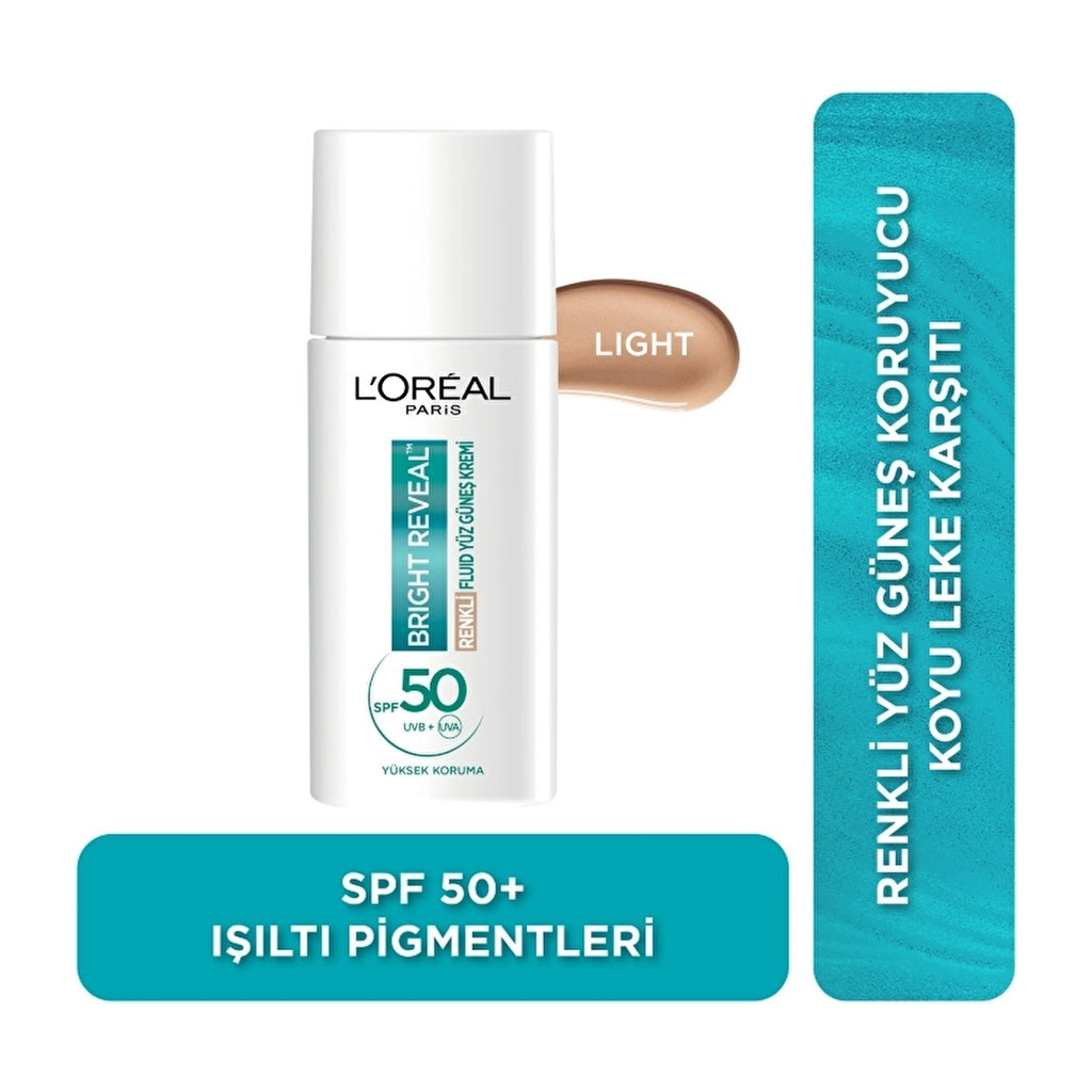 Loreal Paris Bright Reveal SPF 50+ Anti-Dark Spot Tinted Fluid Daily Face Sun Cream 50 ml - Light