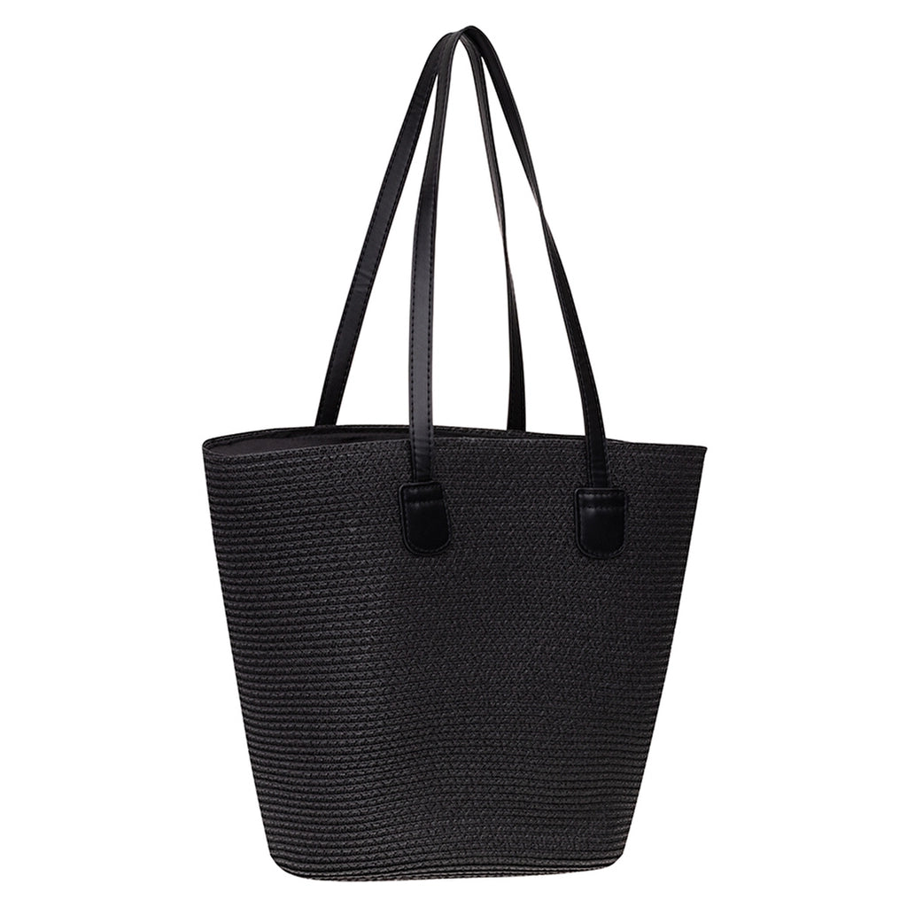 Eklips Straw Beach Bag Black Plain