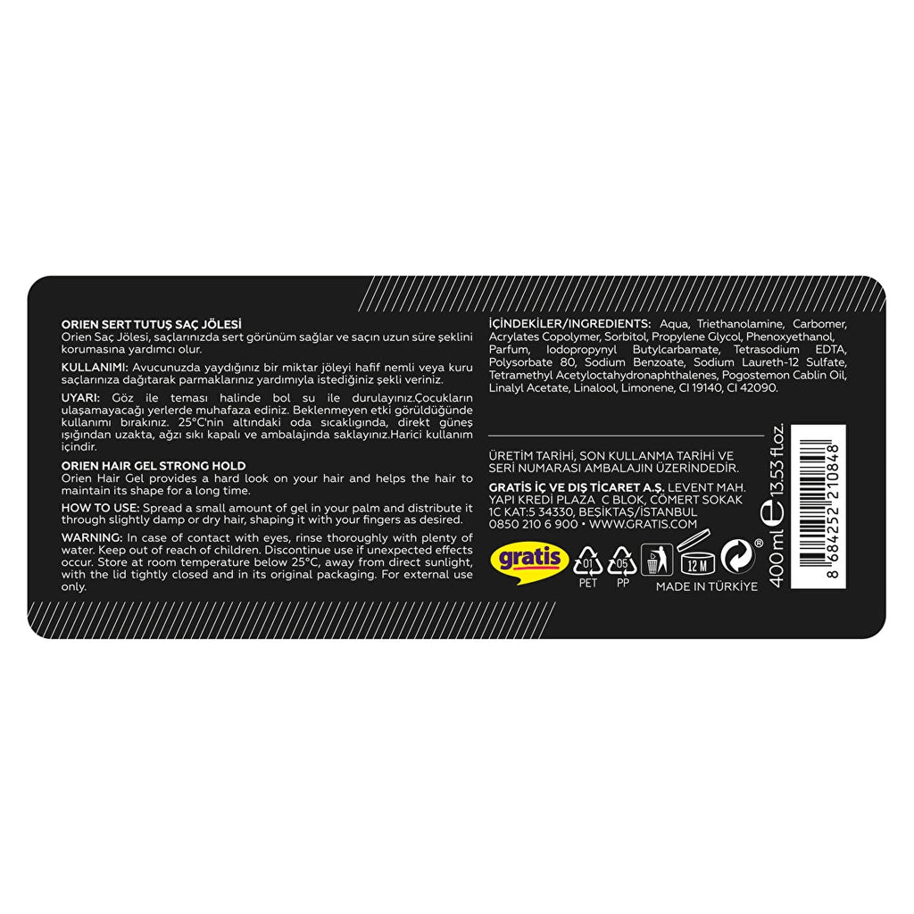 Orien Hard Hold Hair Gel 400 ml