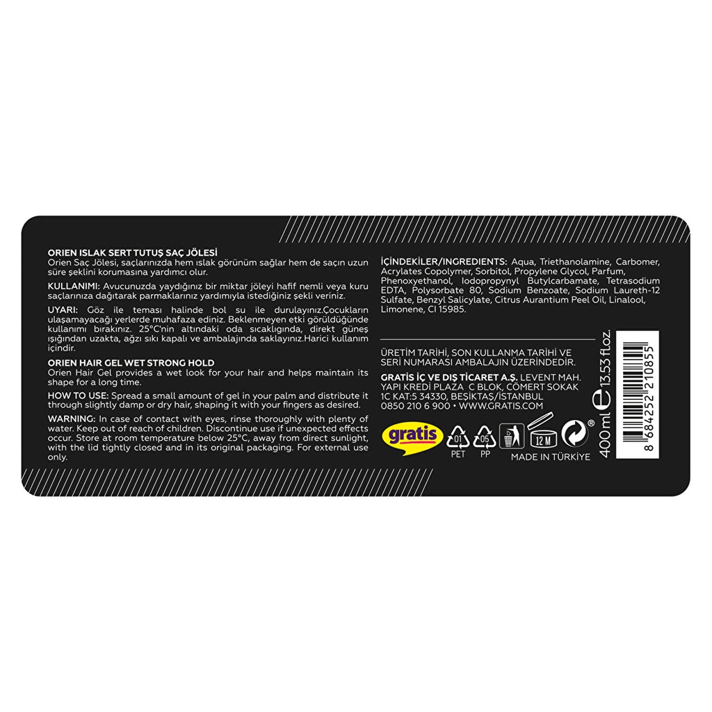 Orien Wet Hard Hold Hair Gel 400 ml