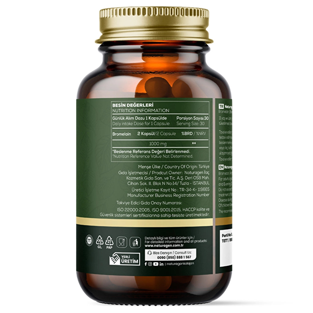 Naturagen Bromelain 2400 GDU Food Supplement 60 Capsules 1000mg