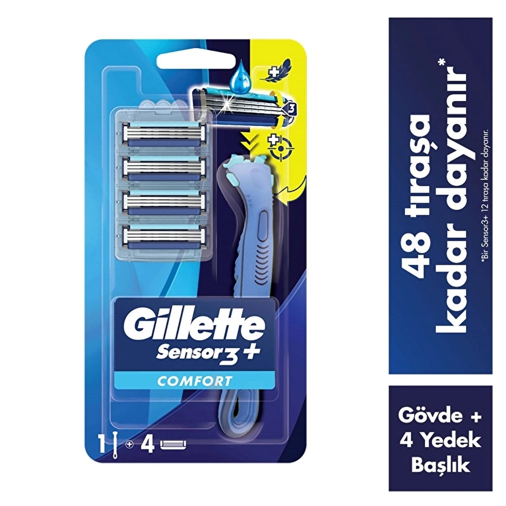 Gillette Sensor3+ Comfort Head Shaver with 4 Replacement Blades
