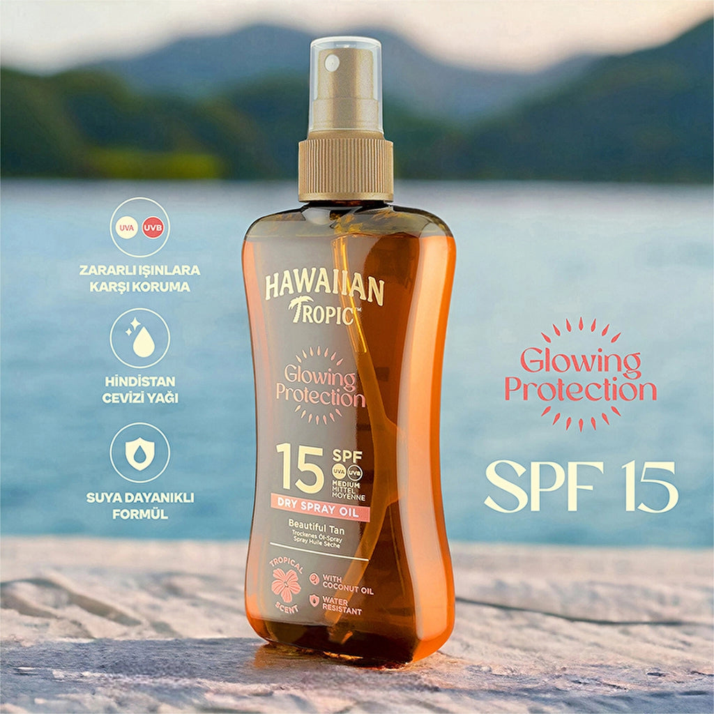 Hawaiian Tropic Glowing Protection Dry Spray Oil SPF15 Protective &amp; Bronzing Oil 200 ml