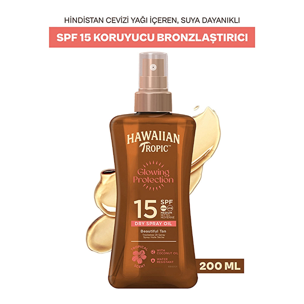 Hawaiian Tropic Glowing Protection Dry Spray Oil SPF15 Protective &amp; Bronzing Oil 200 ml