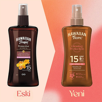 Hawaiian Tropic Glowing Protection Dry Spray Oil SPF15 Protective &amp; Bronzing Oil 200 ml