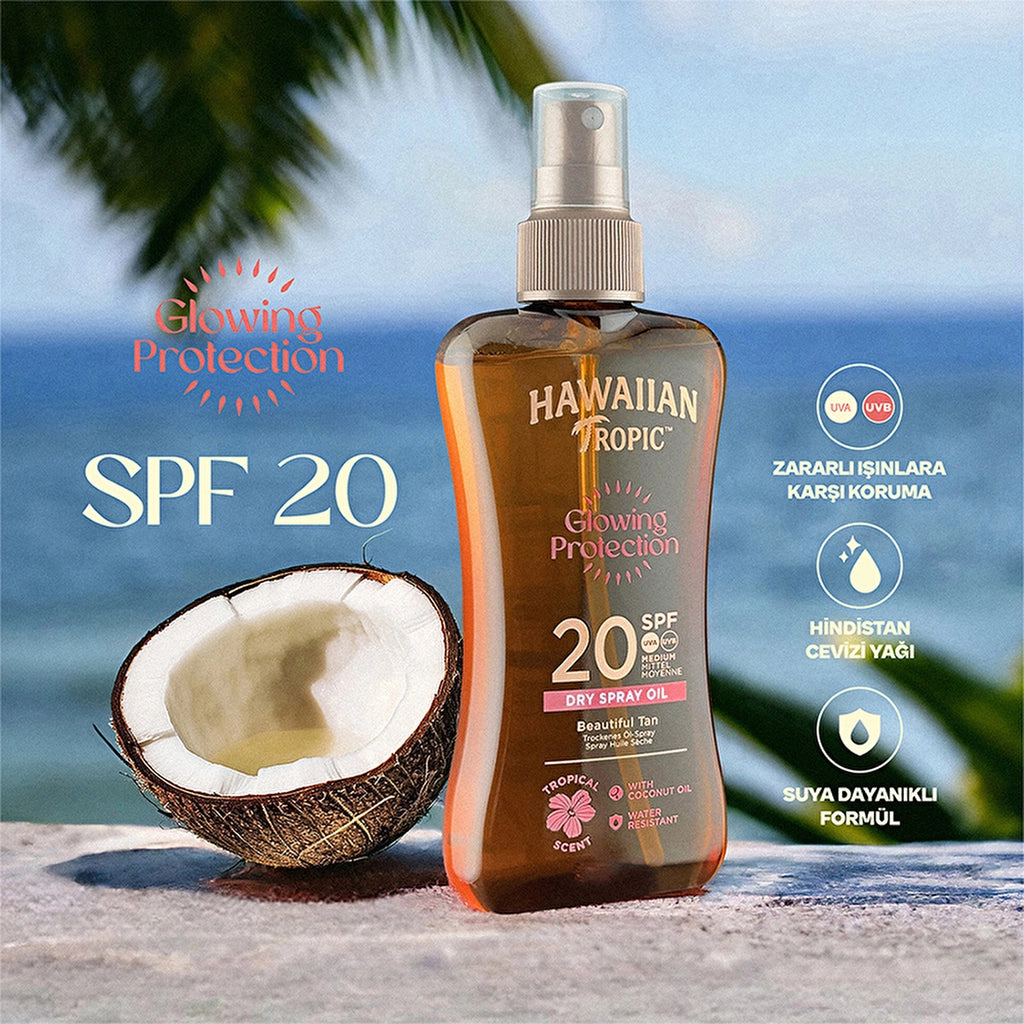 Hawaiian Tropic Glowing Protection Dry Spray Oil SPF20 Protective &amp; Bronzing Oil 200 ml