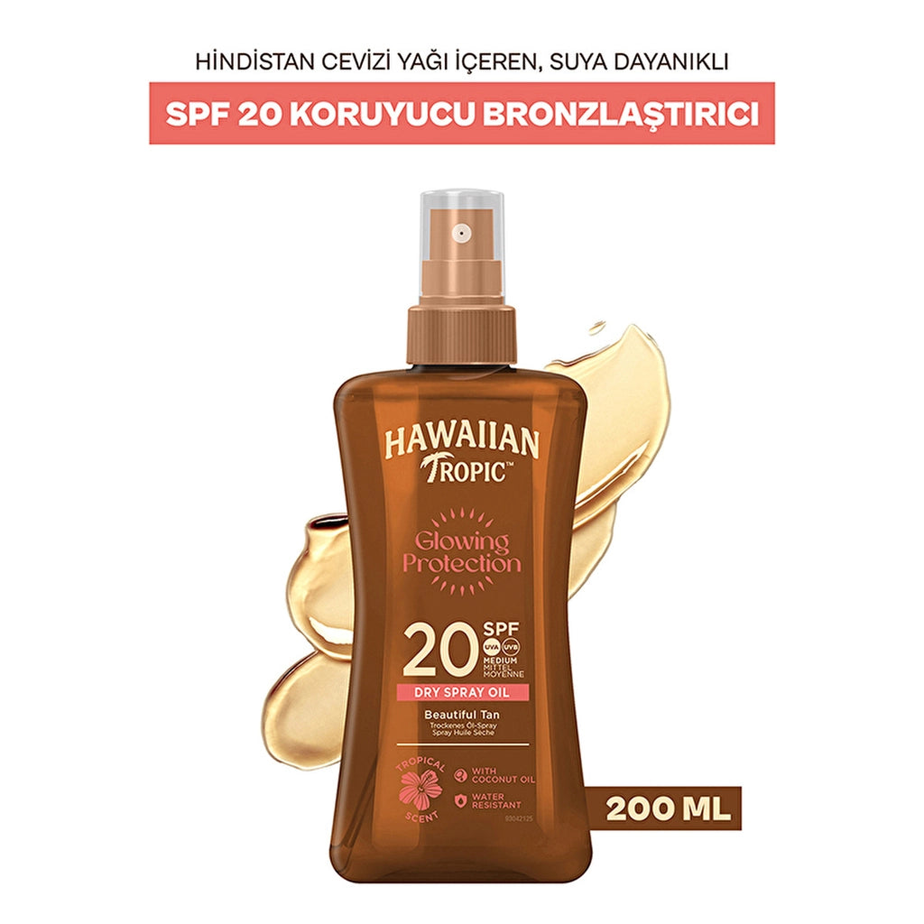 Hawaiian Tropic Glowing Protection Dry Spray Oil SPF20 Protective &amp; Bronzing Oil 200 ml