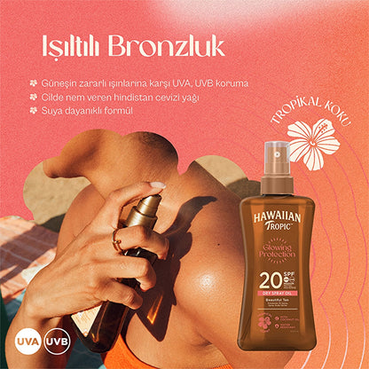 Hawaiian Tropic Glowing Protection Dry Spray Oil SPF20 Protective &amp; Bronzing Oil 200 ml