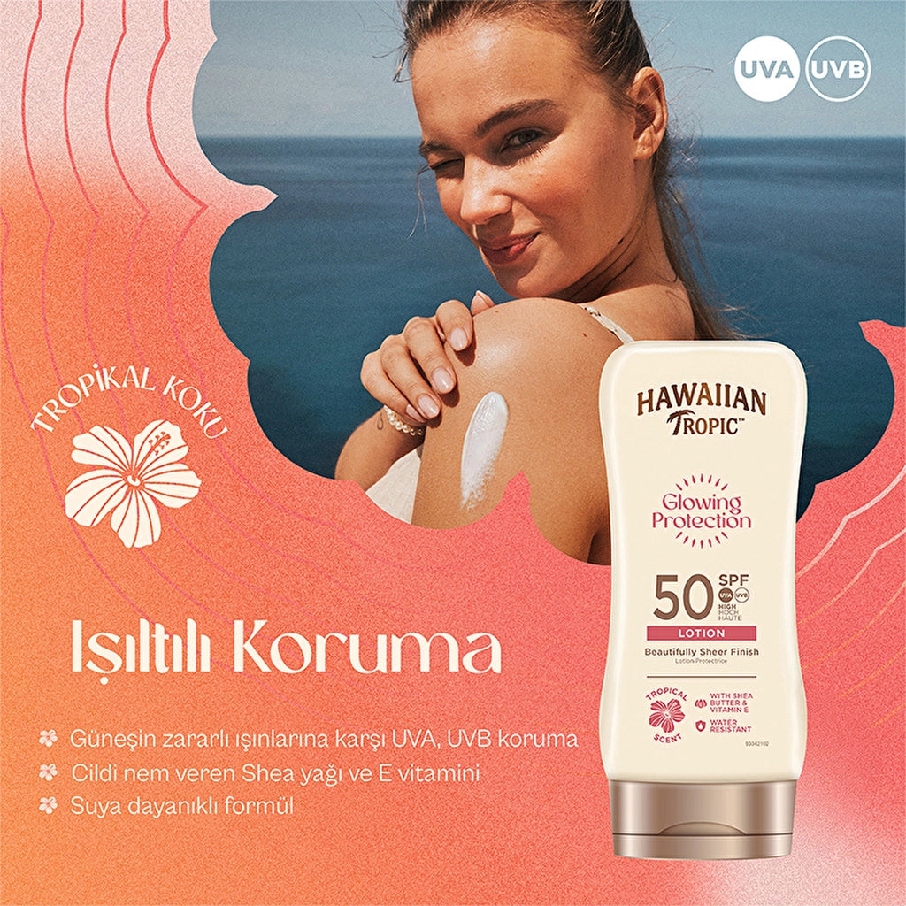Hawaiian Tropic Glowing Protection Lotion SPF50 Sunscreen Body Lotion 180 ml