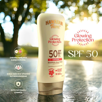 Hawaiian Tropic Glowing Protection Lotion SPF50 Sunscreen Body Lotion 180 ml