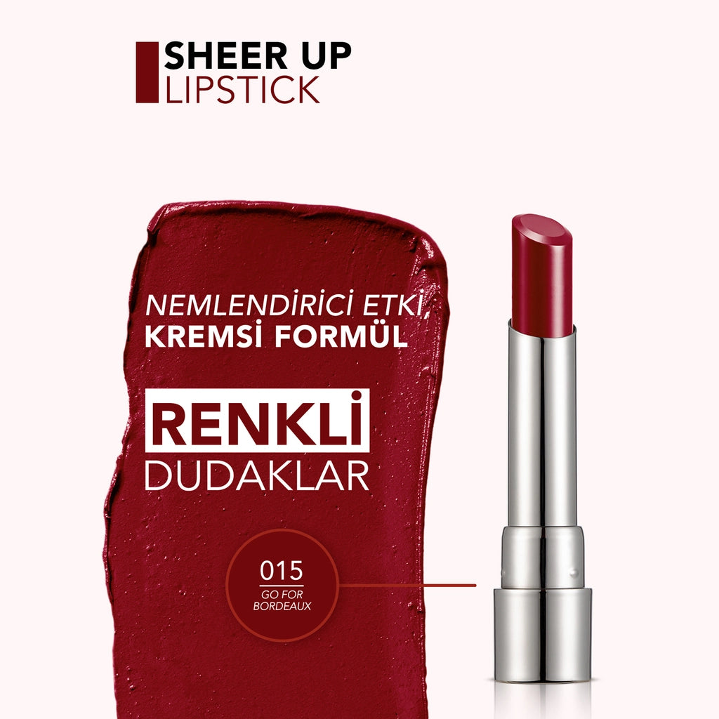 Flormar Sheer Up Moisturizing Effect Semi Transparent Lipstick 015 Go For Bordeaux