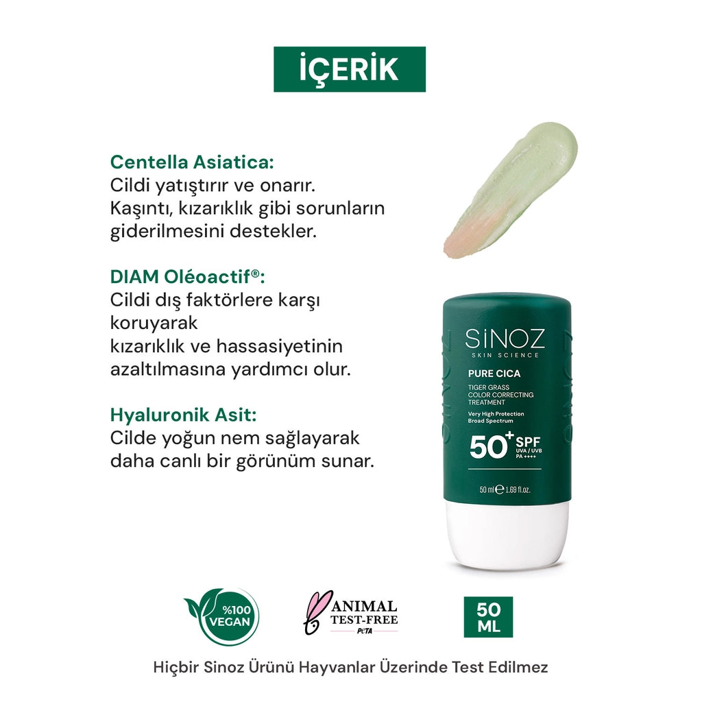 Sinoz Pure Cica Tiger Grass Tone Evening Liquid Sunscreen SPF50+ 50 ml