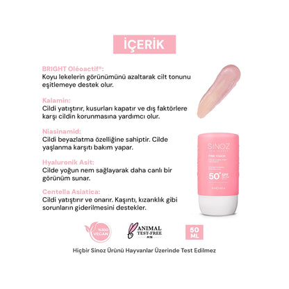 Sinoz Pink Touch Tone Evening Pink Liquid Sunscreen SPF50+ 50 ml