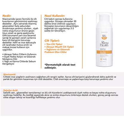 Rimu Health Anti-Blackhead and Acne Sunscreen for Oily &amp; Combination Skin 50 ml (Niacinamide - Salicylic Acid)