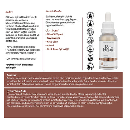 Rimu Health Skin Tone Equalizer and Facial Serum for Blemished Skin 30 ml (Arbutin 2% + Hyaluronic Ac