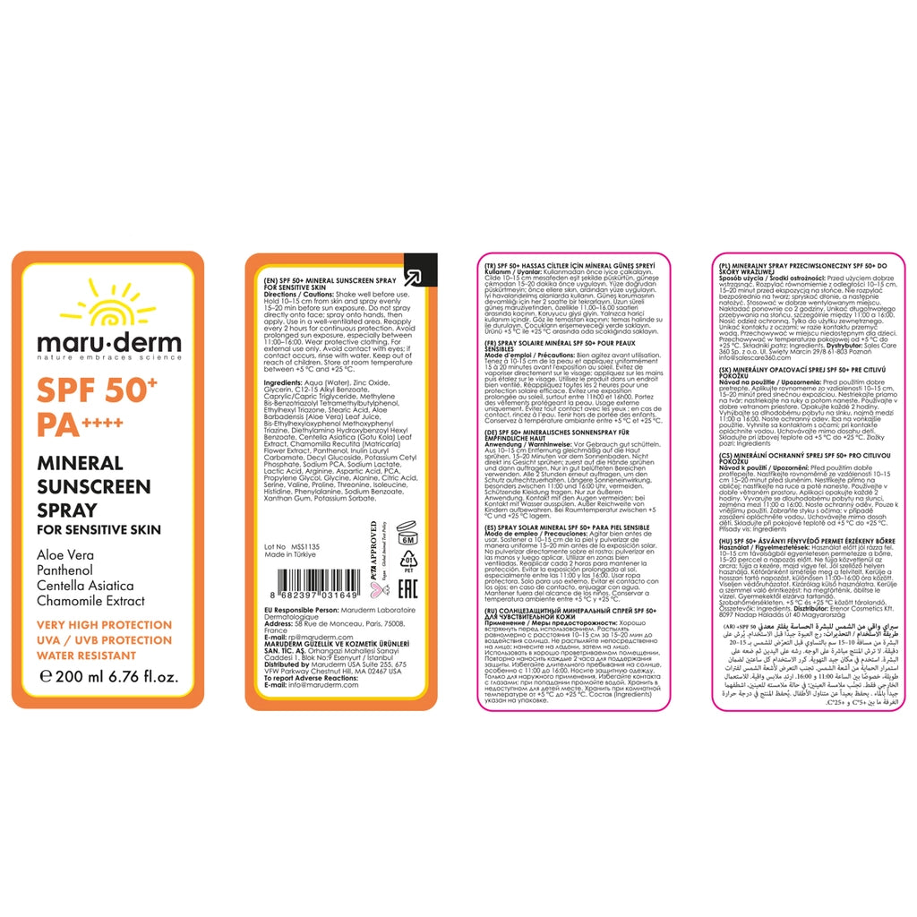 Maruderm SPF 50+ Mineral Spray Sunscreen for Sensitive Skin 200 ml