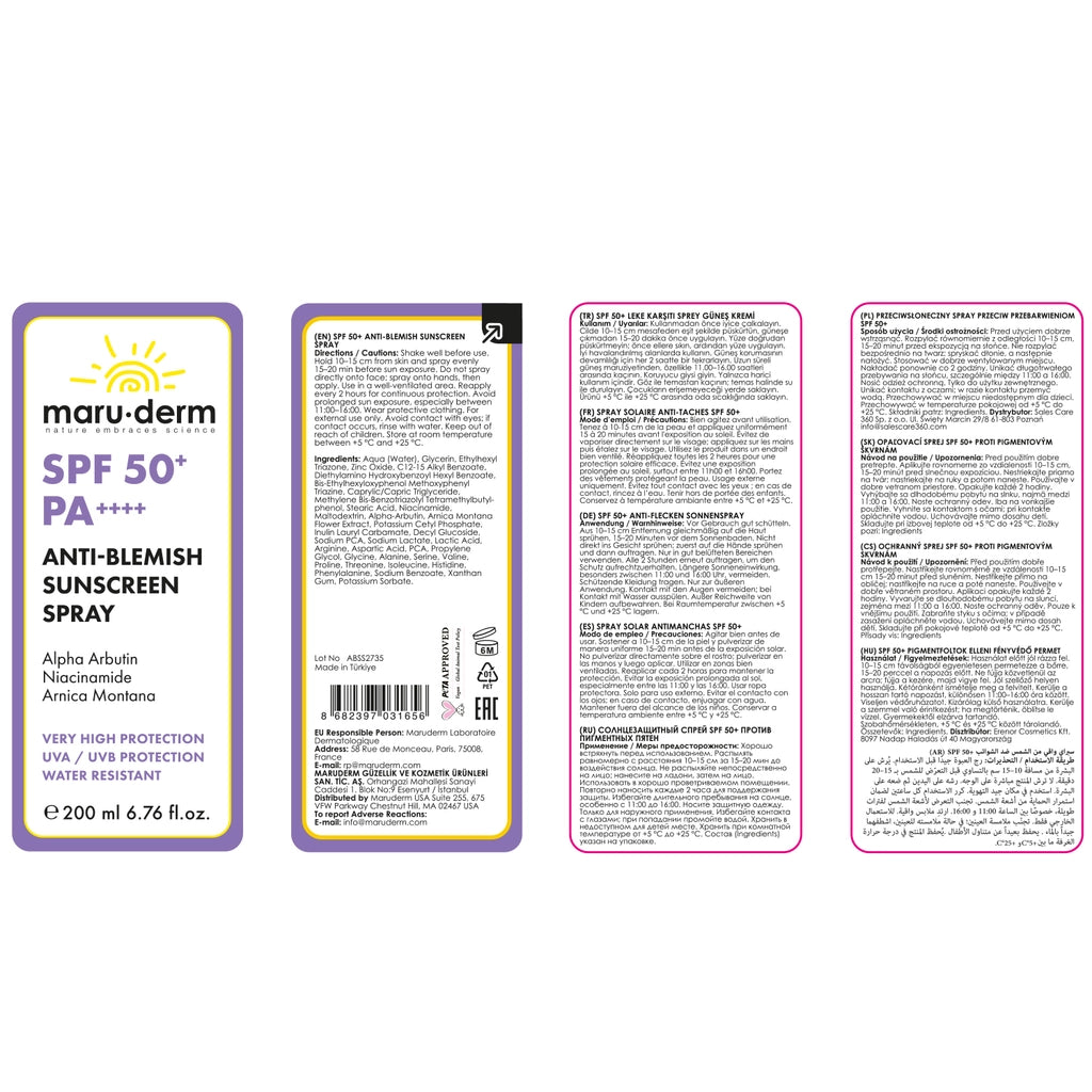 Maruderm 50+SPF Anti-Blemish Body Sun Spray 200 ml