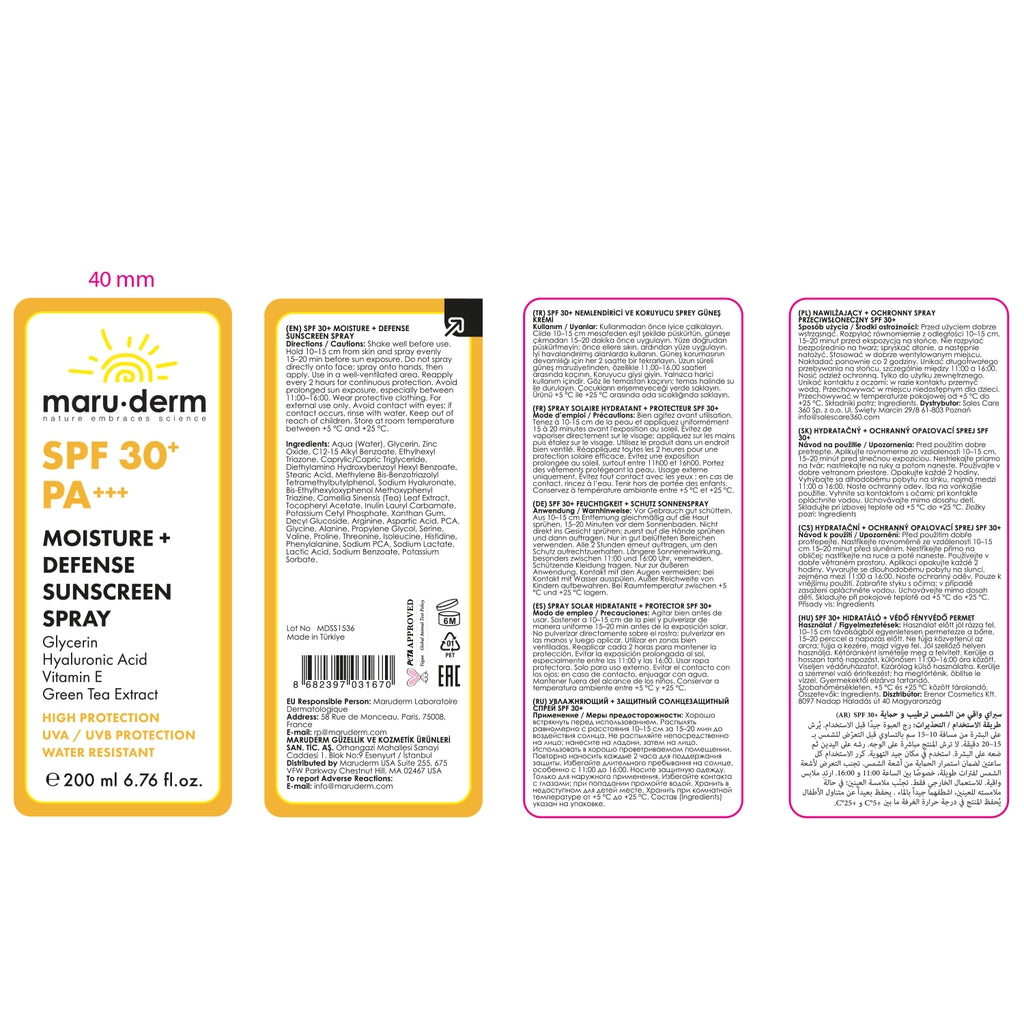 Maruderm SPF 30+ Moisturizing and Protective Spray Sunscreen 200 ml