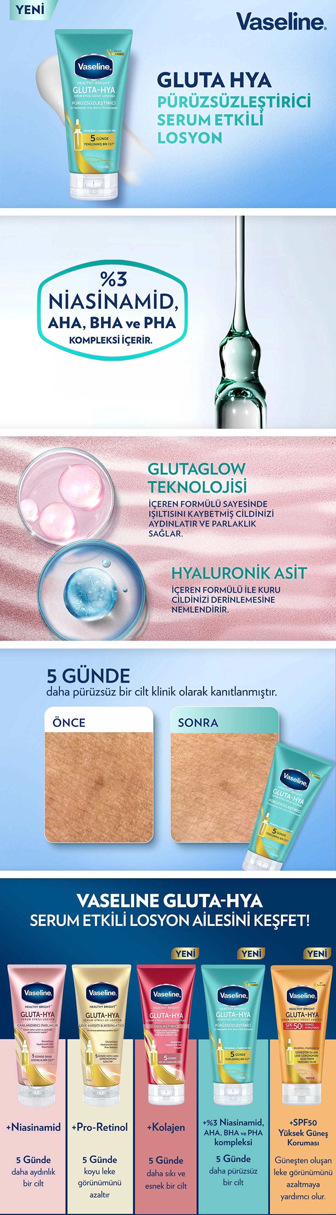 Vaseline Gluta-Hya Serum Effective Body Lotion Smoothing 170 ml