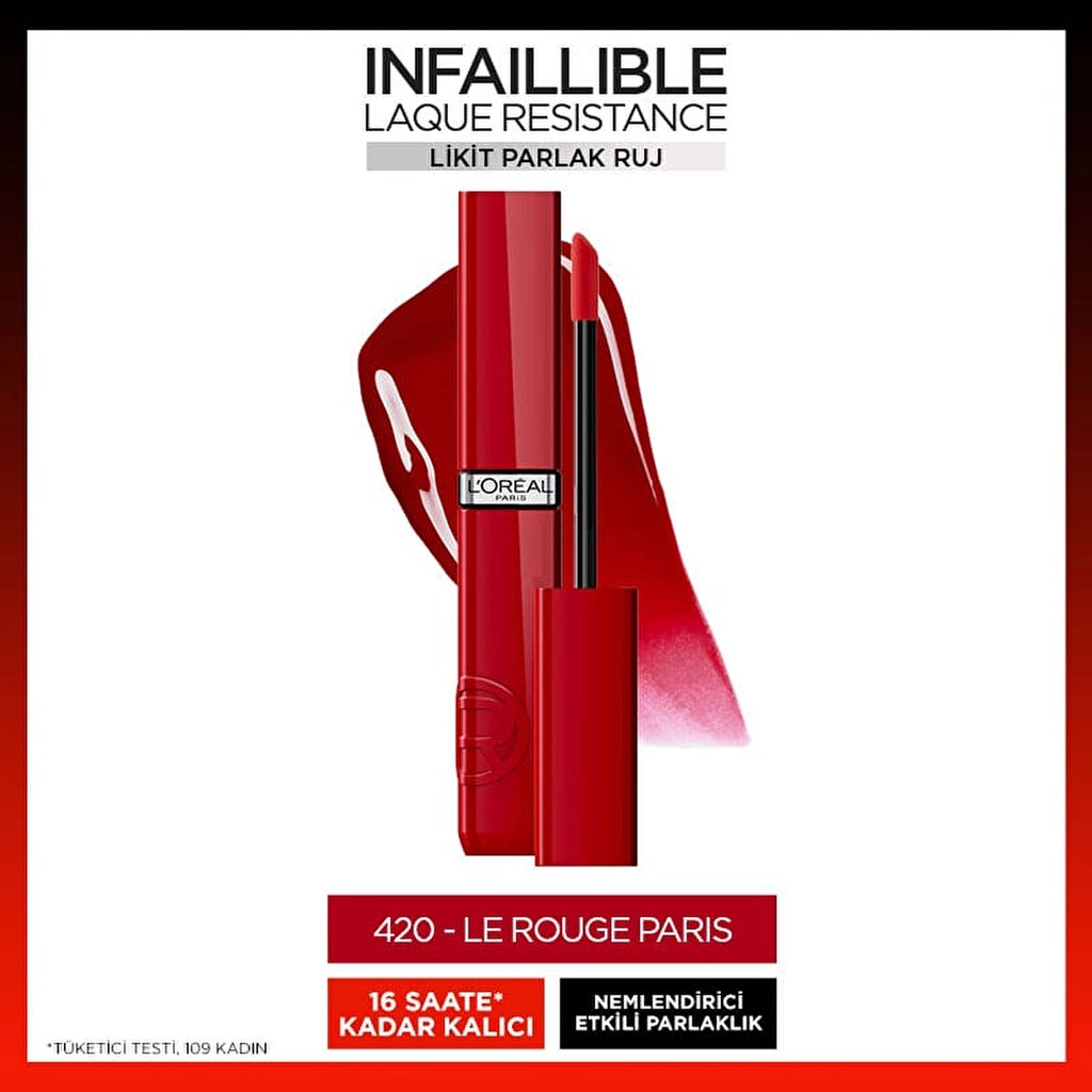 Loreal Paris Infaillible Laque Resistance Liquid Glossy Lipstick 420 Rouge Paris