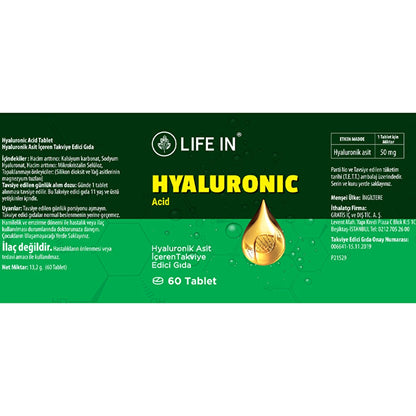 Life In Food Supplement Containing Hyaluronic Acid 60 Tablets