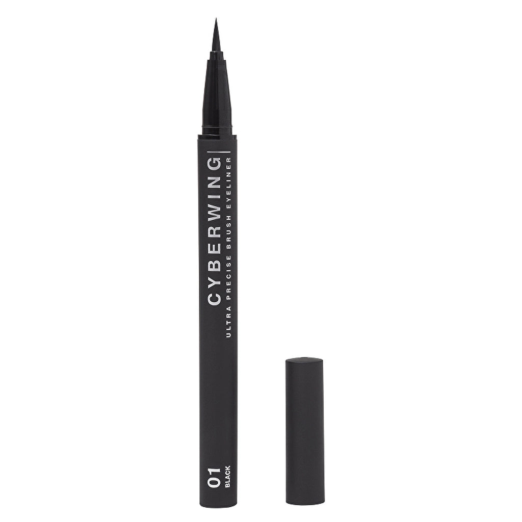 Influence Beauty Eyeliner with Brush Cyberwing 01 Jet Black - Precision Brush Eyeliner for Sharp Lines
