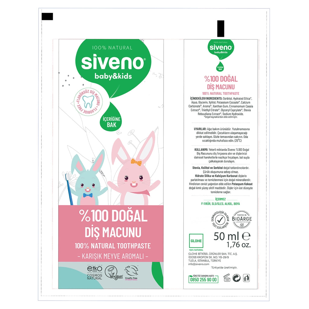 Siveno 100% Natural Baby and Children Toothpaste Fluoride-Free Mixed Fruit Flavor 50 ml